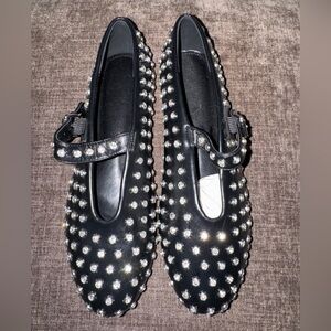 Amazon Black Studded Mary Jane Flats with Silver Accents